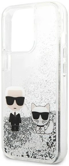 Apple iPhone 13 Pro Karl Lagerfeld dėklas Liquid Glitter Karl&Choupette (KLHCP13LGKCS) sidabrinės spalvos