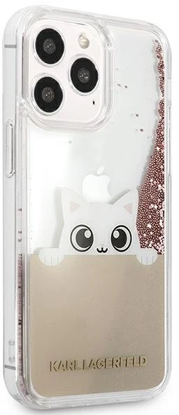 Dėklas Karl Lagerfeld KLHCP13LPABGNU IPHONE 13 PRO / 13 6.1 "Rožinis / Rožinis HARDCASE PEEK A BOO LIQUID GLITTER