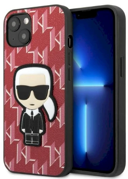 Karl Lagerfeld KLHCP13MPMNIKPI iPhone 13/ 14 / 15 6,1″ kietas dėklas red Monogram Ikonik Patch