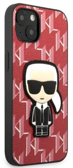 Karl Lagerfeld KLHCP13MPMNIKPI iPhone 13/ 14 / 15 6,1″ kietas dėklas red Monogram Ikonik Patch