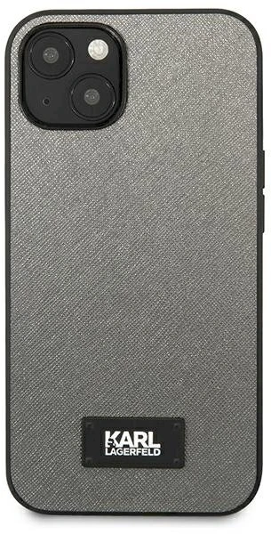 Karl Lagerfeld KLHCP13MSFMP2DG Apple iPhone 13 / 14 / 15 6,1″ kietas dėklas sidabrinis Saffiano Plaque