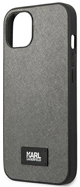 Karl Lagerfeld KLHCP13MSFMP2DG Apple iPhone 13 / 14 / 15 6,1″ kietas dėklas sidabrinis Saffiano Plaque