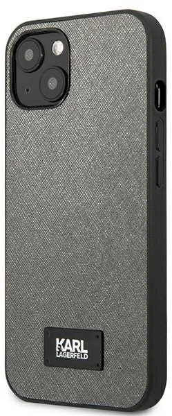 Karl Lagerfeld KLHCP13MSFMP2DG Apple iPhone 13 / 14 / 15 6,1″ kietas dėklas sidabrinis Saffiano Plaque