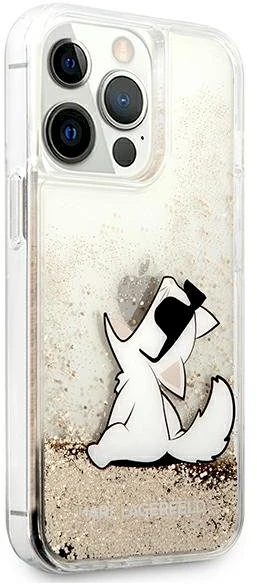 Karl Lagerfeld dėklas, skirtas iPhone 13 Pro Max 6,7 KLHCP13XGCFD auksinis Liquid Glitter Choupette Fun