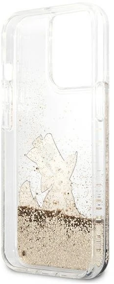 Karl Lagerfeld dėklas, skirtas iPhone 13 Pro Max 6,7 KLHCP13XGCFD auksinis Liquid Glitter Choupette Fun