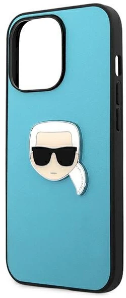 Karl Lagerfeld KLHCP13XPKMB iPhone 13 Pro Max 6,7" mėlyna/mėlynas kietas dėklas Oda Ikonik Karl's Head Metal