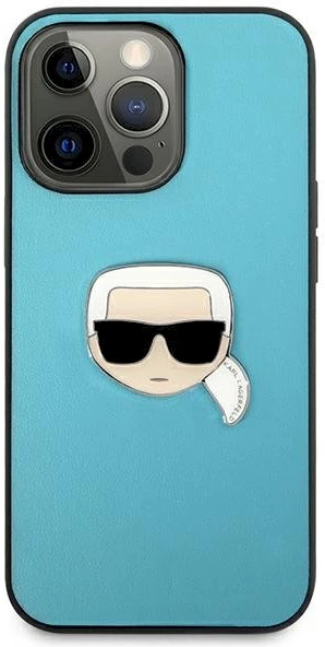 Karl Lagerfeld KLHCP13XPKMB iPhone 13 Pro Max 6,7" mėlyna/mėlynas kietas dėklas Oda Ikonik Karl's Head Metal
