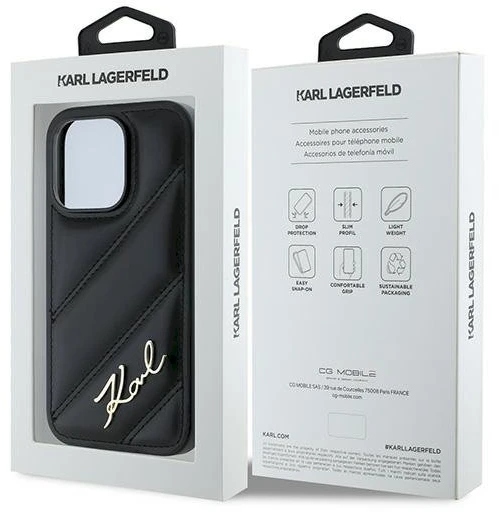 Apple iPhone 13 Karl Lagerfeld Diagonal Quilted Script (KLHCP13XPQDSMGK) dėklas telefonui juodos spalvos