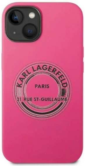 Karl Lagerfeld KLHCP14SSRSGRCF iPhone 14/15/13 6,1" kietas dėklas, rožinis silikoninis RSG