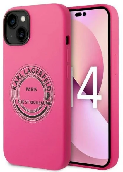 Karl Lagerfeld KLHCP14SSRSGRCF iPhone 14/15/13 6,1" kietas dėklas, rožinis silikoninis RSG