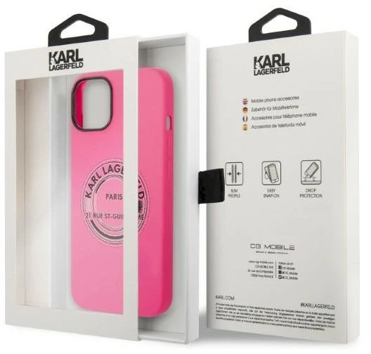 Karl Lagerfeld KLHCP14SSRSGRCF iPhone 14/15/13 6,1" kietas dėklas, rožinis silikoninis RSG