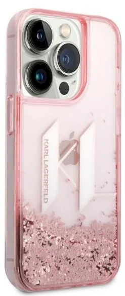 Karl Lagerfeld KLHCP14XLBKLCP iPhone 14 Pro Max 6.7" rožinis / rožinis kietas dėklas su skystais blizgučiais, didelis KL