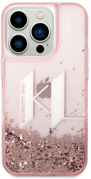 Karl Lagerfeld KLHCP14XLBKLCP iPhone 14 Pro Max 6.7" rožinis / rožinis kietas dėklas su skystais blizgučiais, didelis KL