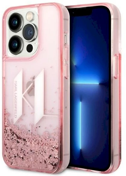 Karl Lagerfeld KLHCP14XLBKLCP iPhone 14 Pro Max 6.7" rožinis / rožinis kietas dėklas su skystais blizgučiais, didelis KL