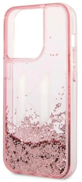 Karl Lagerfeld KLHCP14XLBKLCP iPhone 14 Pro Max 6.7" rožinis / rožinis kietas dėklas su skystais blizgučiais, didelis KL
