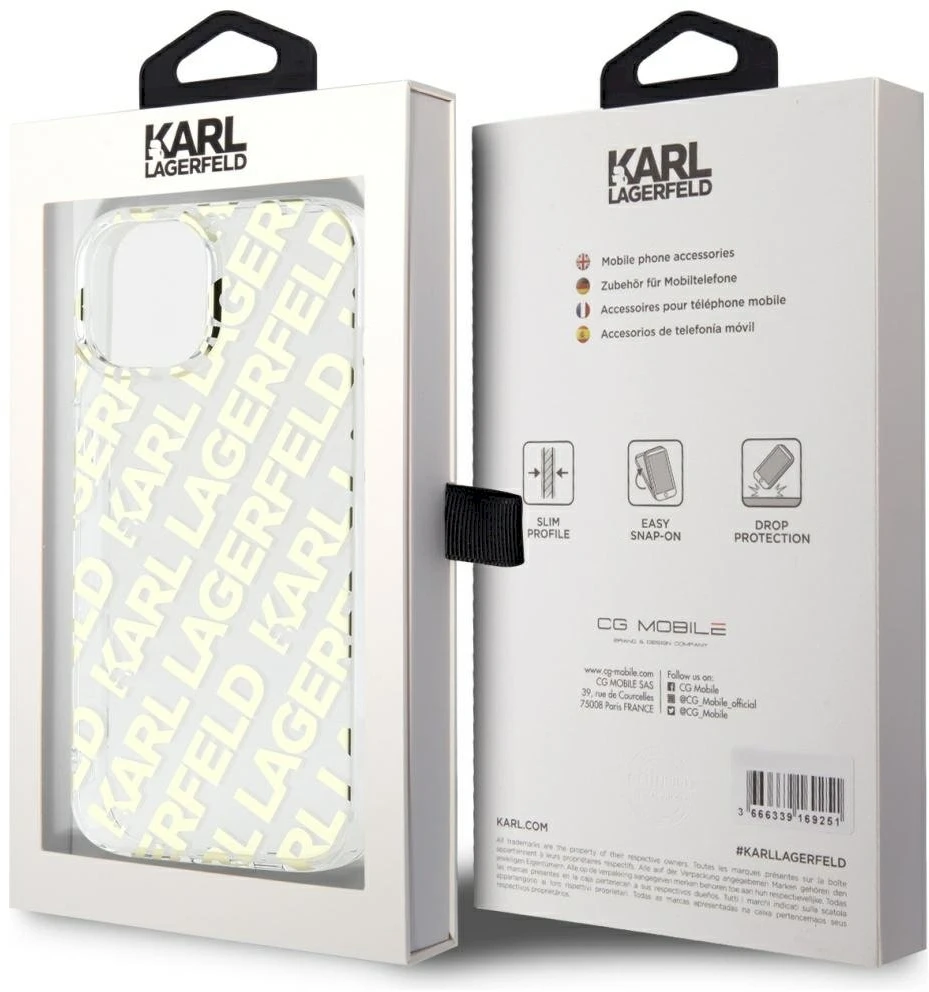 Apple iPhone 13 / 14 / 15 Karl Lagerfeld dėklas IML Fullover Logo (KLHCP15SHKFOEMD) aukso spalvos