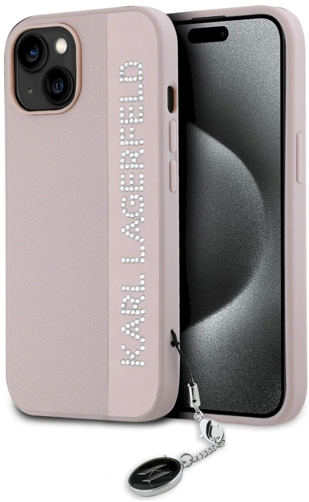 Karl Lagerfeld KLHCP15SPSAKDGCP Apple iPhone 15 / 14 / 13 6.1″ rožinės spalvos kietas dėklas Saffiano Rhinestones &