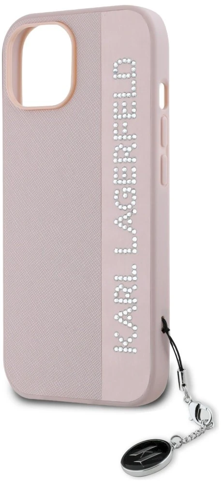 Karl Lagerfeld KLHCP15SPSAKDGCP Apple iPhone 15 / 14 / 13 6.1″ rožinės spalvos kietas dėklas Saffiano Rhinestones &
