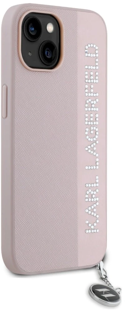 Karl Lagerfeld KLHCP15SPSAKDGCP Apple iPhone 15 / 14 / 13 6.1″ rožinės spalvos kietas dėklas Saffiano Rhinestones &