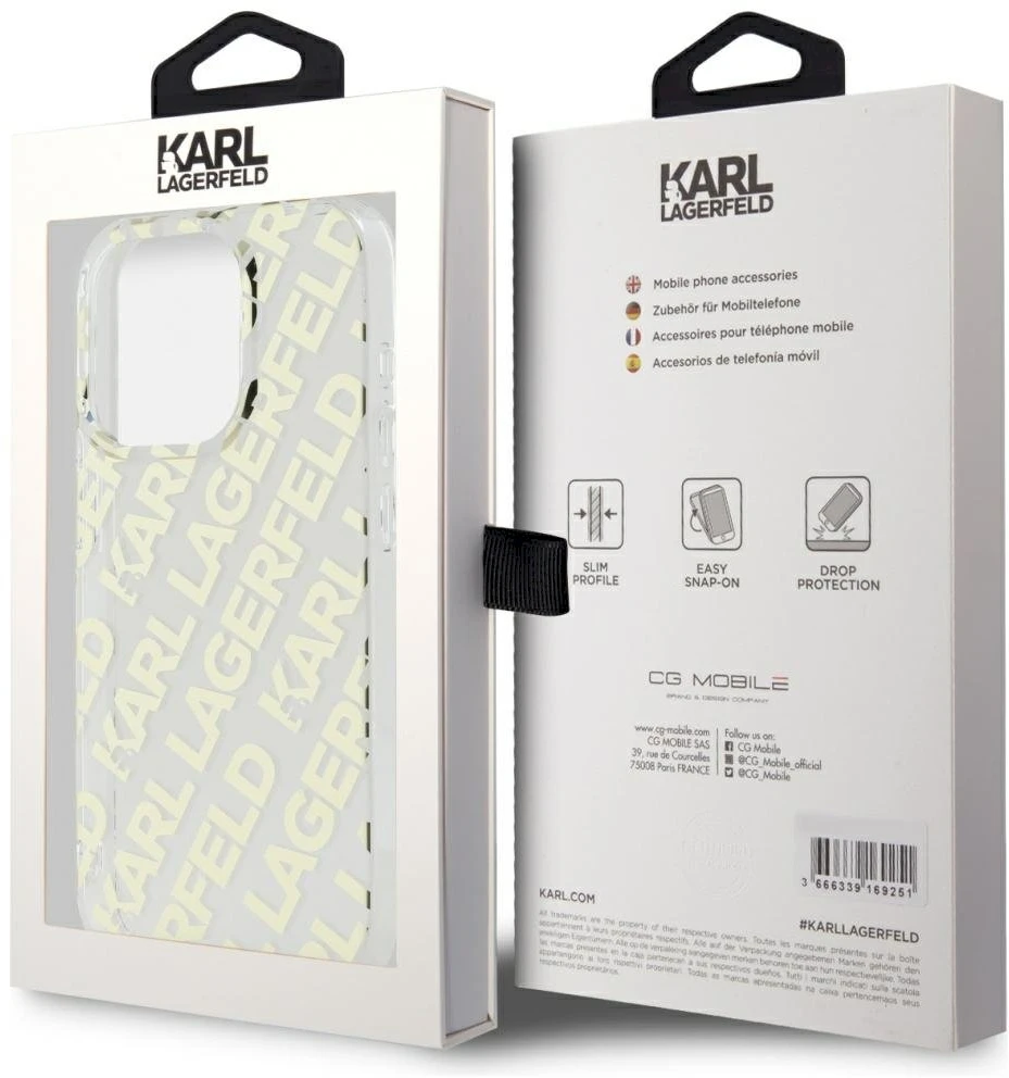 Karl Lagerfeld KLHCP15XHKFOEMD Apple iPhone 15 Pro Max 6.7″ auksinis kietas dėklas IML Fullover Logo