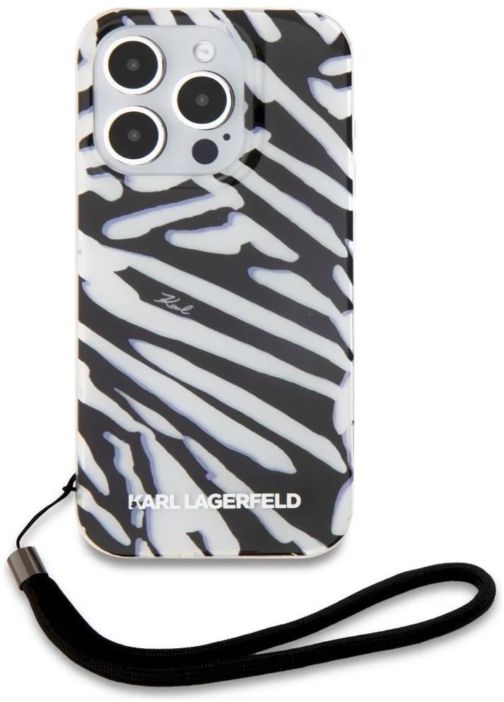 Apple iPhone 15 Pro Max Karl Lagerfeld dėklas IML Zebra Pattern & Cord (KLHCP15XHZBPKCCK) juodos spalvos