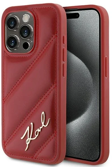 Karl Lagerfeld KLHCP15XPQDSMGR Apple iPhone 15 Pro Max 6.7″ red kietas dėklas Diagonal Quilted Script