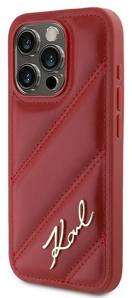 Karl Lagerfeld KLHCP15XPQDSMGR Apple iPhone 15 Pro Max 6.7″ red kietas dėklas Diagonal Quilted Script
