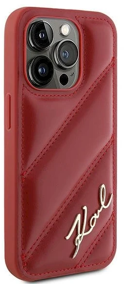 Karl Lagerfeld KLHCP15XPQDSMGR Apple iPhone 15 Pro Max 6.7″ red kietas dėklas Diagonal Quilted Script