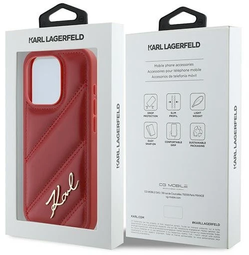 Karl Lagerfeld KLHCP15XPQDSMGR Apple iPhone 15 Pro Max 6.7″ red kietas dėklas Diagonal Quilted Script
