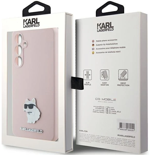 Dėklas Karl Lagerfeld KLHCS23FESMHCNPP S23 FES711 rožinės spalvos Silicone Choupette Metal Pin