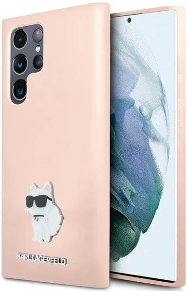 Dėklas Karl Lagerfeld KLHCS23LSMHCNPP S23 UltraS918 rožinės spalvos Silicone Choupette Metal Pin