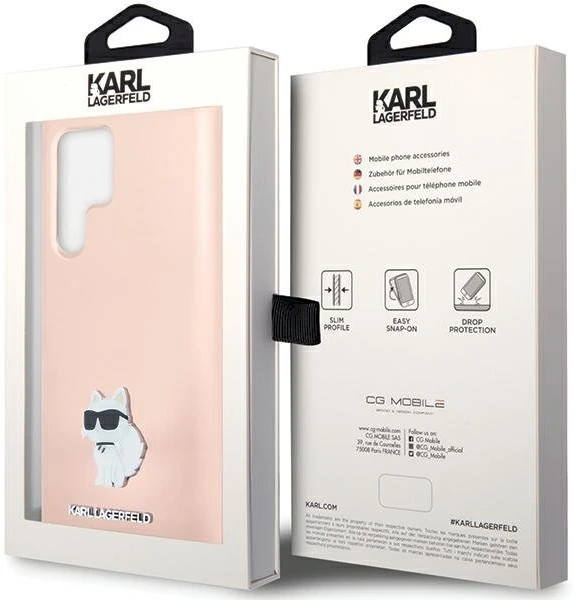 Dėklas Karl Lagerfeld KLHCS23LSMHCNPP S23 UltraS918 rožinės spalvos Silicone Choupette Metal Pin