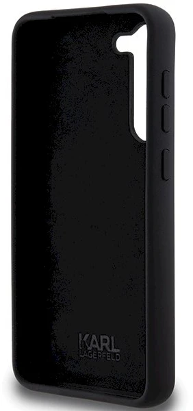 Karl Lagerfeld KLHCS23MSMHCNPK S23+ S916 juodos spalvos kietas dėklas Silicone Choupette Metal Pin
