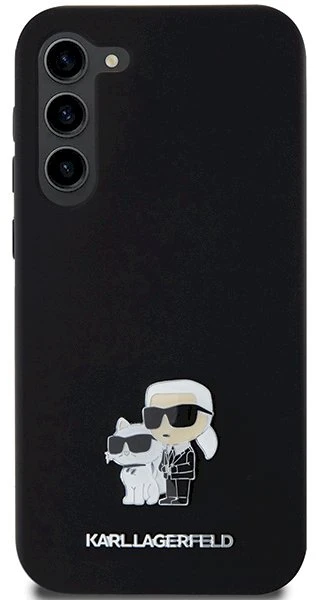 Karl Lagerfeld KLHCS23MSMHKCNPK S23+ S916 kietas dėklas juodos spalvos Silicone Karl&Choupette Metal Pin
