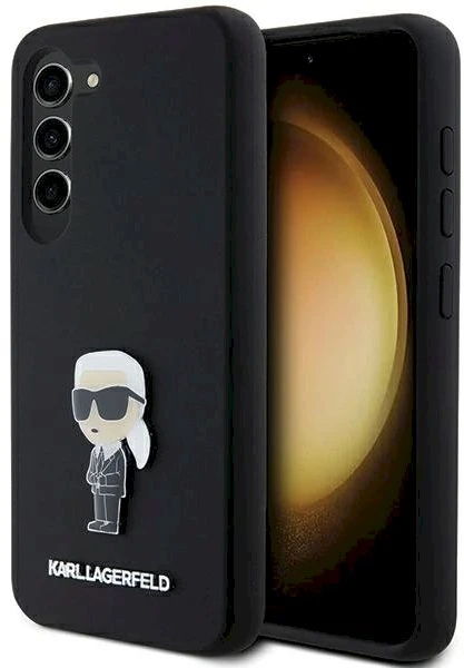 Dėklas Karl Lagerfeld KLHCS23MSMHKNPK S23+ S916 juodos spalvos Silicone Ikonik Metal Pin