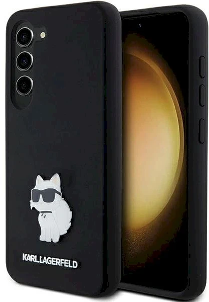 Karl Lagerfeld KLHCS23SSMHCNPK S23 S911 juodos spalvos kietas dėklas Silicone Choupette Metal Pin
