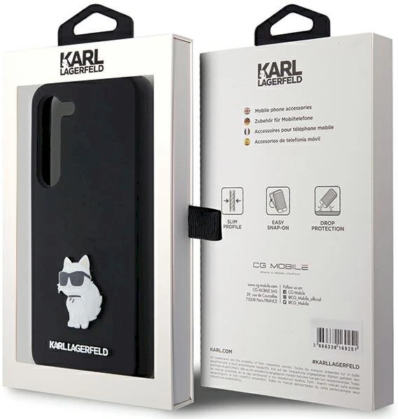 Karl Lagerfeld KLHCS23SSMHCNPK S23 S911 juodos spalvos kietas dėklas Silicone Choupette Metal Pin