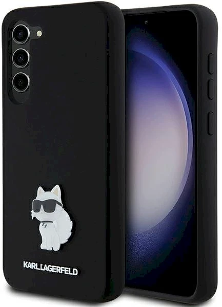 Karl Lagerfeld KLHCS24MSMHCNPK S24+ S926 juodos spalvos kietas dėklas Silicone Choupette Metal Pin