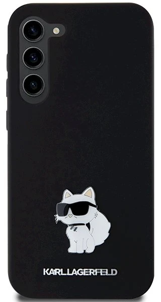 Karl Lagerfeld KLHCS24MSMHCNPK S24+ S926 juodos spalvos kietas dėklas Silicone Choupette Metal Pin