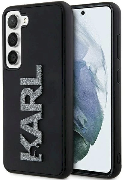 Karl Lagerfeld KLHCS24S3DMBKCK S24 S921 juodos spalvos kietas dėklas 3D Rubber Glitter Logo