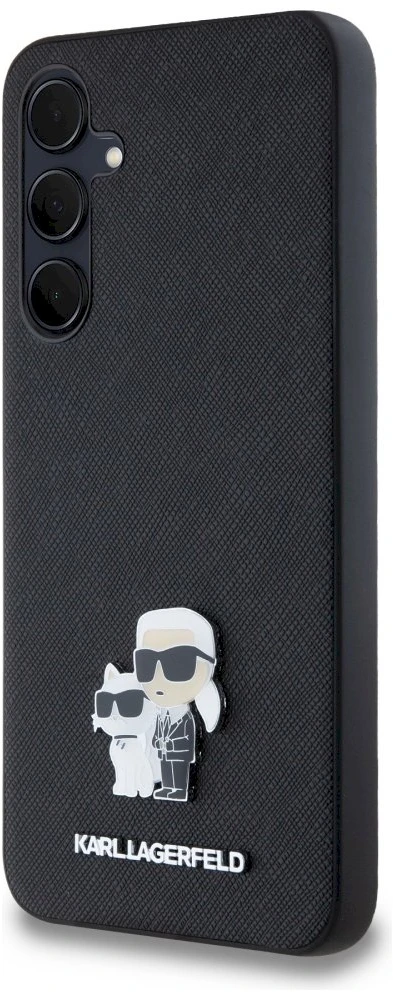 Samsung Galaxy A35 5G Karl Lagerfeld dėklas Saffiano Karl&Choupette Pin (KLHCSA35SAKCNPK) juodos spalvos