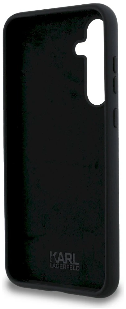 Originalus Karl Lagerfeld kietas silikoninis dėklas Karl&Choupette metalinis segtukas KLHCSA35SMHKCNPK, skirtas Samsung Galaxy A35 juodas