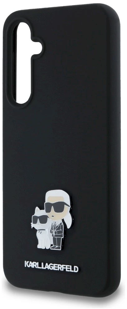 Originalus Karl Lagerfeld kietas silikoninis dėklas Karl&Choupette metalinis segtukas KLHCSA35SMHKCNPK, skirtas Samsung Galaxy A35 juodas