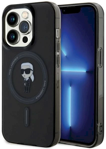Karl Lagerfeld KLHMP14LHFCKNOK Apple iPhone 14 Pro 6.1″ juodos spalvos kietas dėklas IML Ikonik MagSafe