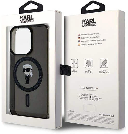 Karl Lagerfeld KLHMP14LHFCKNOK Apple iPhone 14 Pro 6.1″ juodos spalvos kietas dėklas IML Ikonik MagSafe