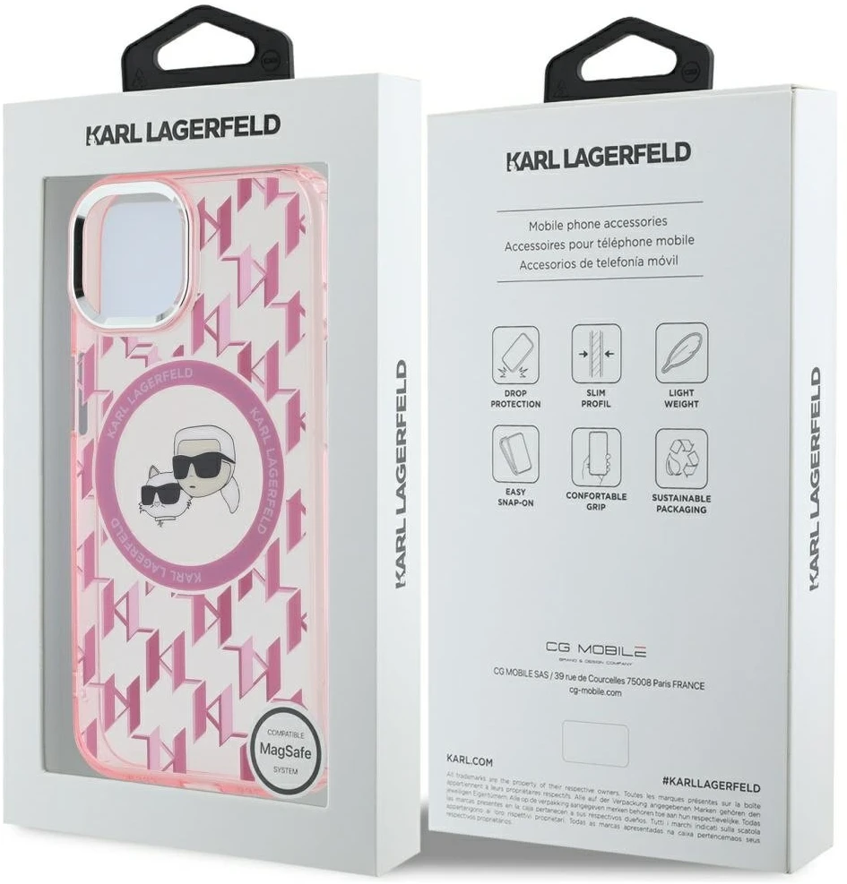 Dėklas Karl Lagerfeld KLHMP15MHMCKMHP Apple iPhone 15 Plus 6.7″ rožinės spalvos IML Monogram Karl&Choupette Head MagSa