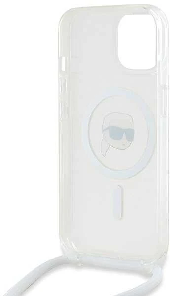 Karl Lagerfeld KLHMP15SHCKHNT Apple iPhone 15 /14 / 13 6.1″ kietas dėklas skaidrus Crossbody IML Karl Head M