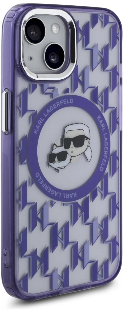 Dėklas Karl Lagerfeld KLHMP15SHMCKMHU Apple iPhone 15 6.1″violetinės spalvos IML Monogram Karl&Choupette Head MagSa