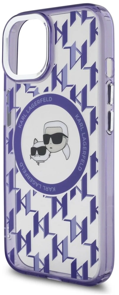 Dėklas Karl Lagerfeld KLHMP15SHMCKMHU Apple iPhone 15 6.1″violetinės spalvos IML Monogram Karl&Choupette Head MagSa