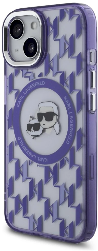 Dėklas Karl Lagerfeld KLHMP15SHMCKMHU Apple iPhone 15 6.1″violetinės spalvos IML Monogram Karl&Choupette Head MagSa